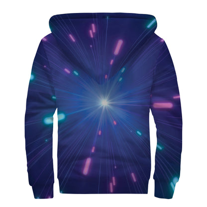 Pink And Teal Lights Speed Print Sherpa Lined Zip Up Hoodie