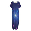 Pink And Teal Lights Speed Print Short Sleeve Long Nightdress