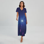 Pink And Teal Lights Speed Print Short Sleeve Maxi Dress