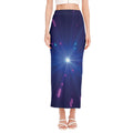 Pink And Teal Lights Speed Print Side Slit Maxi Skirt