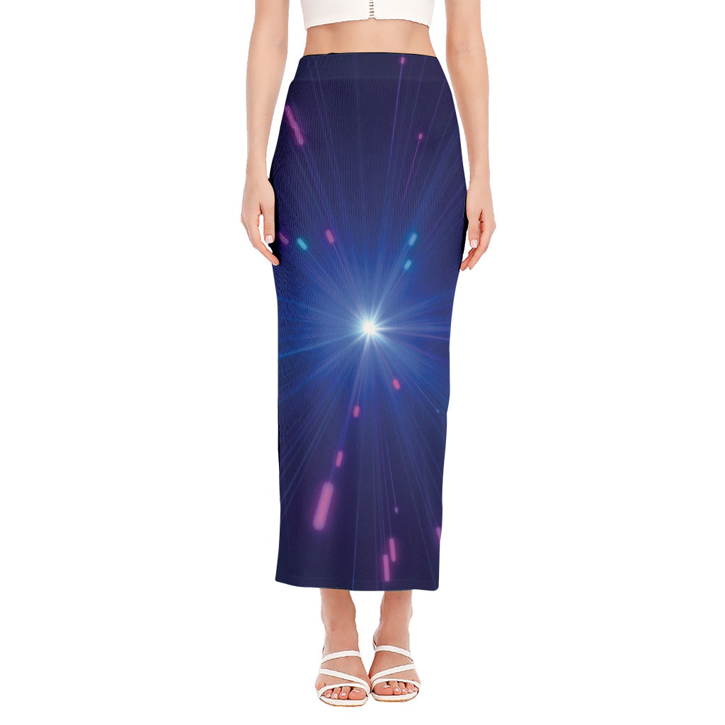 Pink And Teal Lights Speed Print Side Slit Maxi Skirt