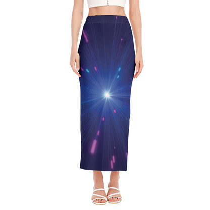 Pink And Teal Lights Speed Print Side Slit Maxi Skirt