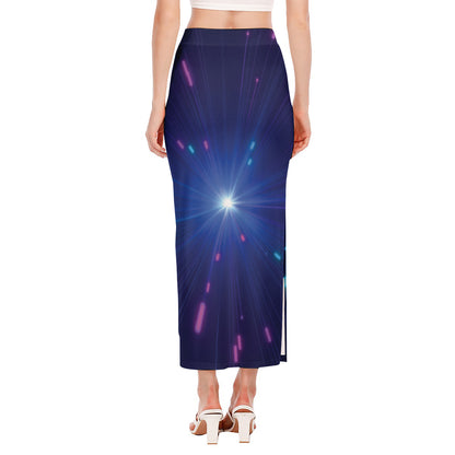 Pink And Teal Lights Speed Print Side Slit Maxi Skirt