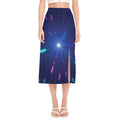 Pink And Teal Lights Speed Print Side Slit Midi Skirt