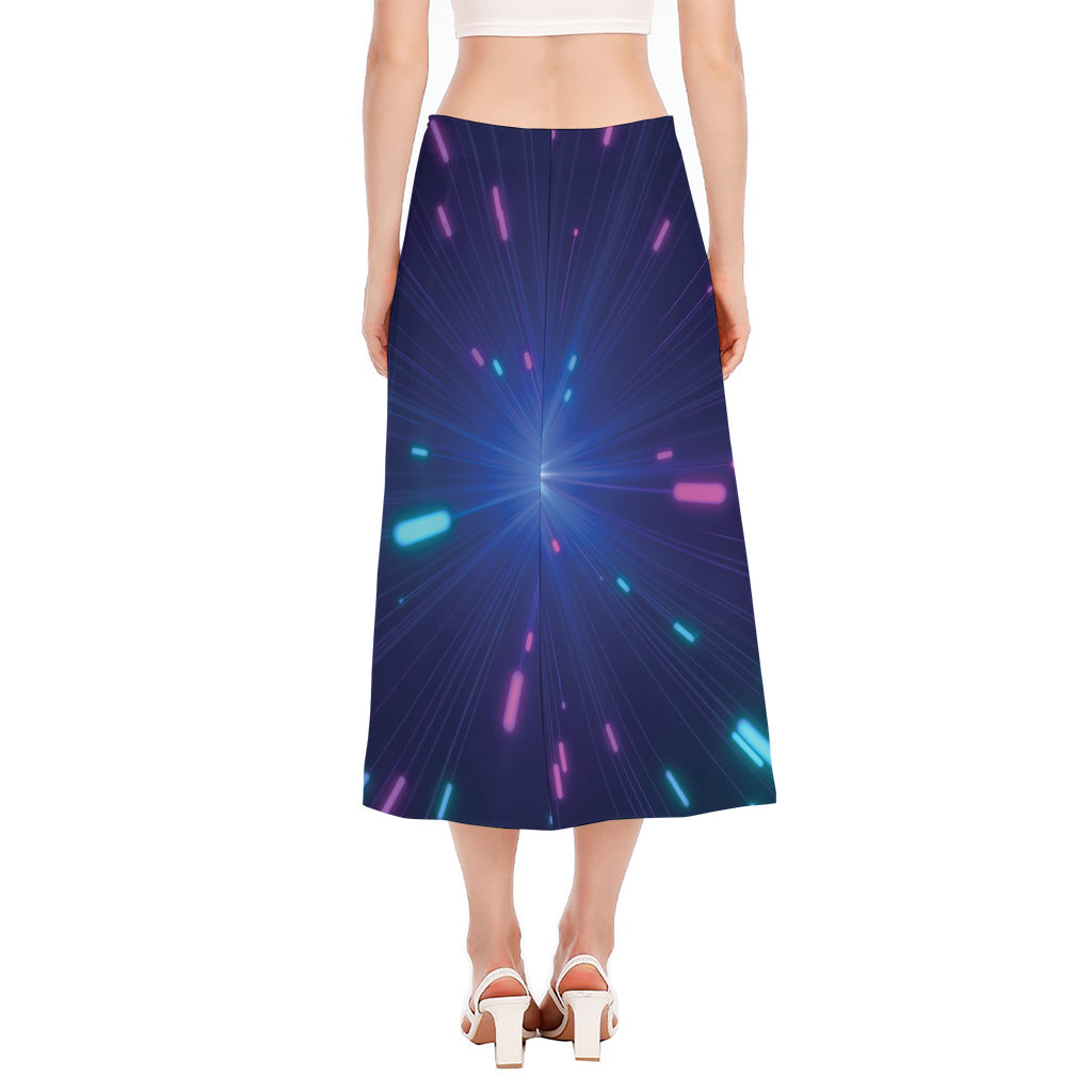 Pink And Teal Lights Speed Print Side Slit Midi Skirt