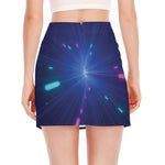 Pink And Teal Lights Speed Print Side Slit Mini Skirt