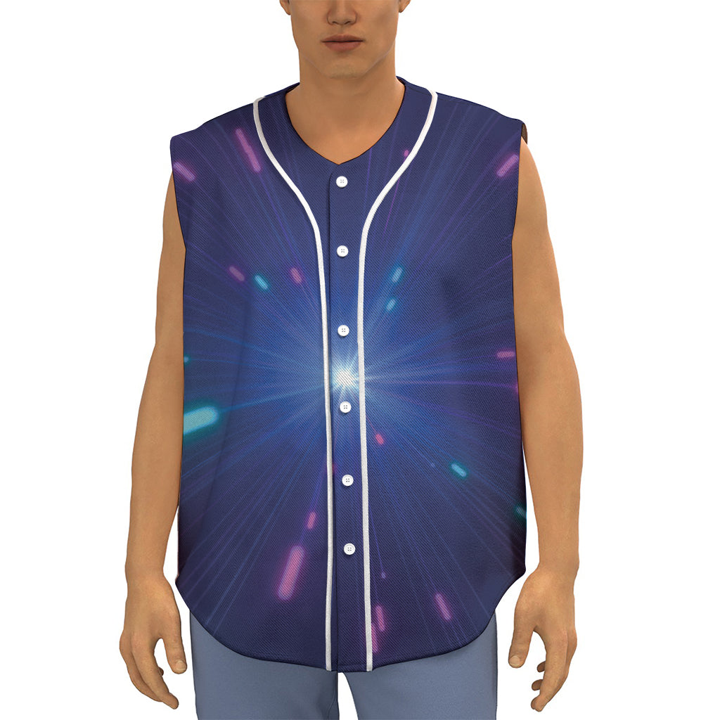 Pink And Teal Lights Speed Print Sleeveless Baseball Jersey