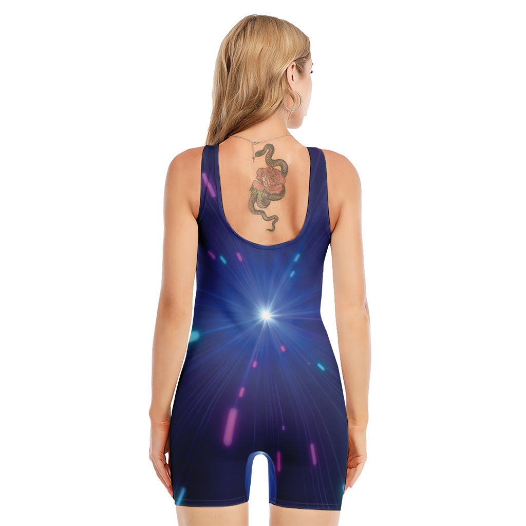Pink And Teal Lights Speed Print Sleeveless One Piece Swimsuit