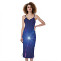Pink And Teal Lights Speed Print Slim Fit Midi Cami Dress