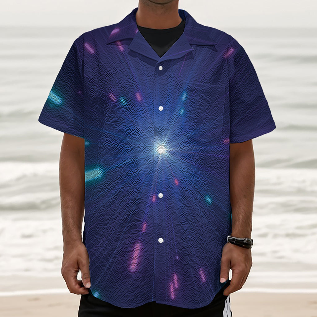 Pink And Teal Lights Speed Print Textured Short Sleeve Shirt
