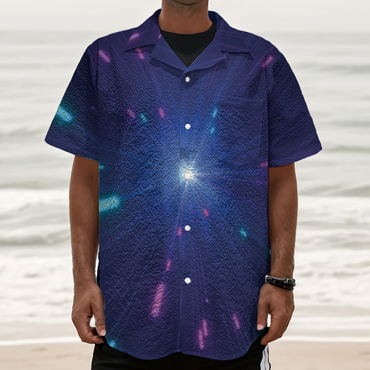 Pink And Teal Lights Speed Print Textured Short Sleeve Shirt