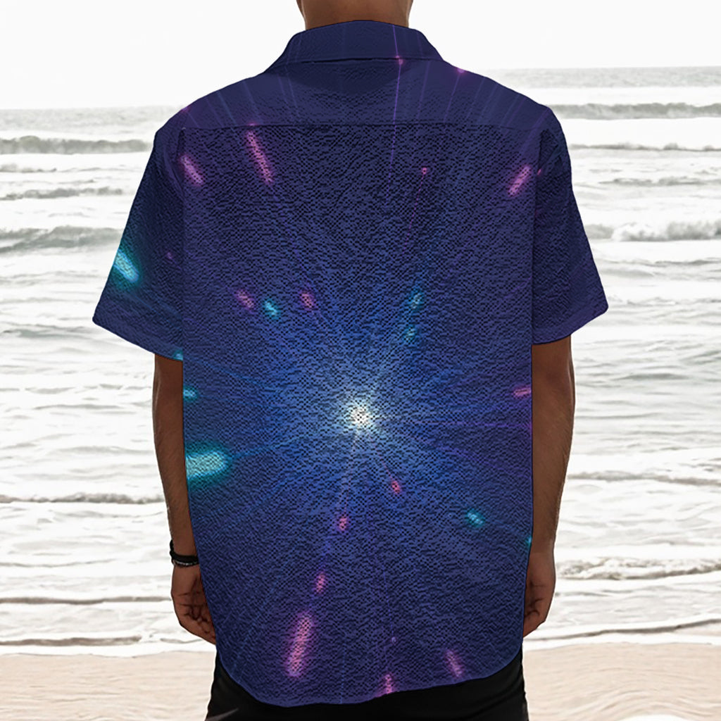 Pink And Teal Lights Speed Print Textured Short Sleeve Shirt