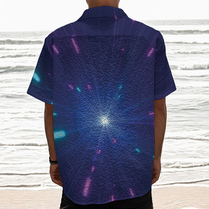 Pink And Teal Lights Speed Print Textured Short Sleeve Shirt