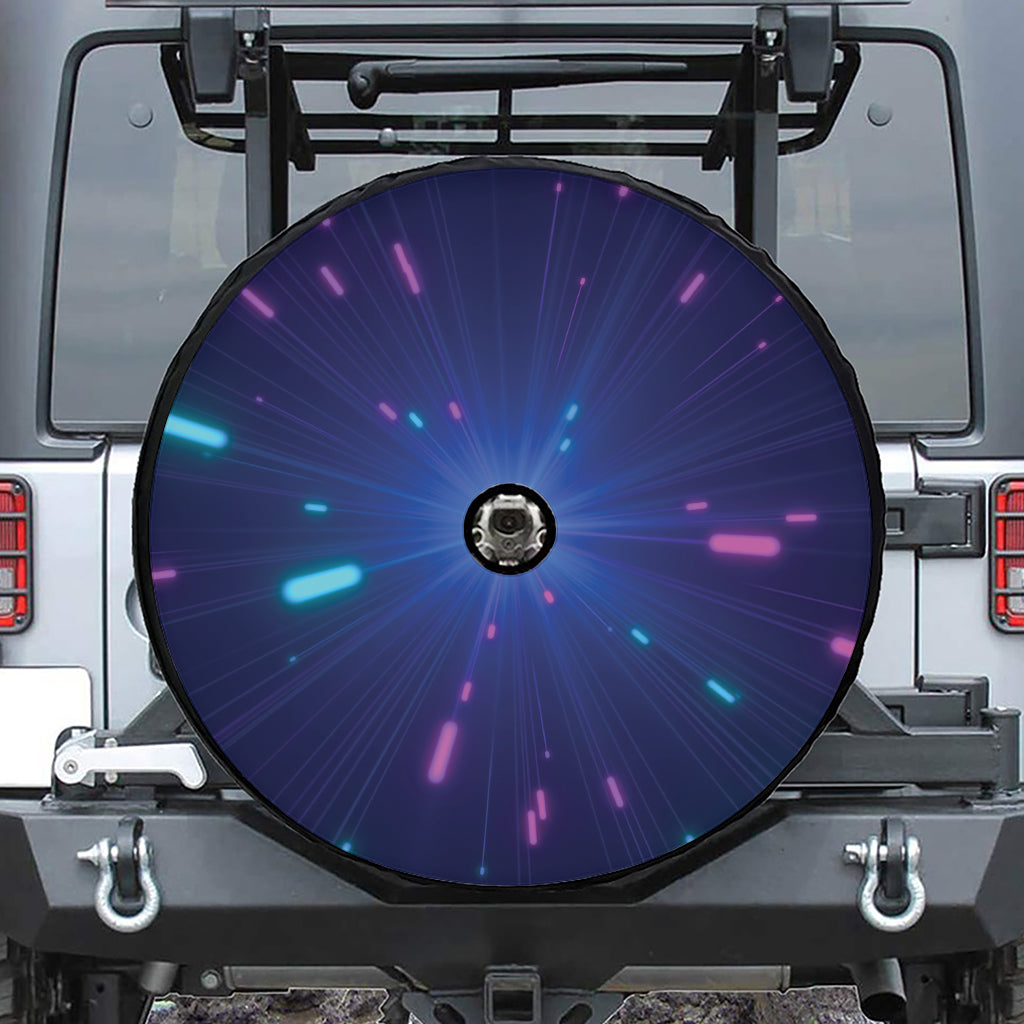 Pink And Teal Lights Speed Print Tire Cover With Camera Hole