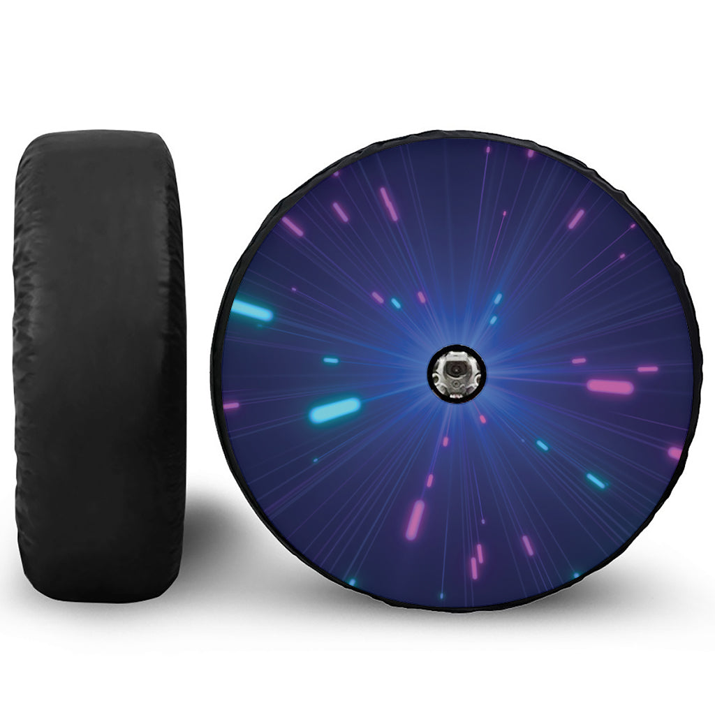 Pink And Teal Lights Speed Print Tire Cover With Camera Hole