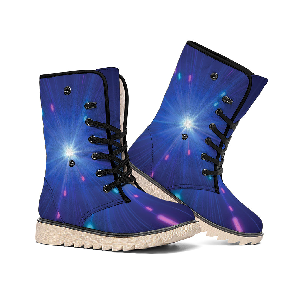 Pink And Teal Lights Speed Print Winter Boots