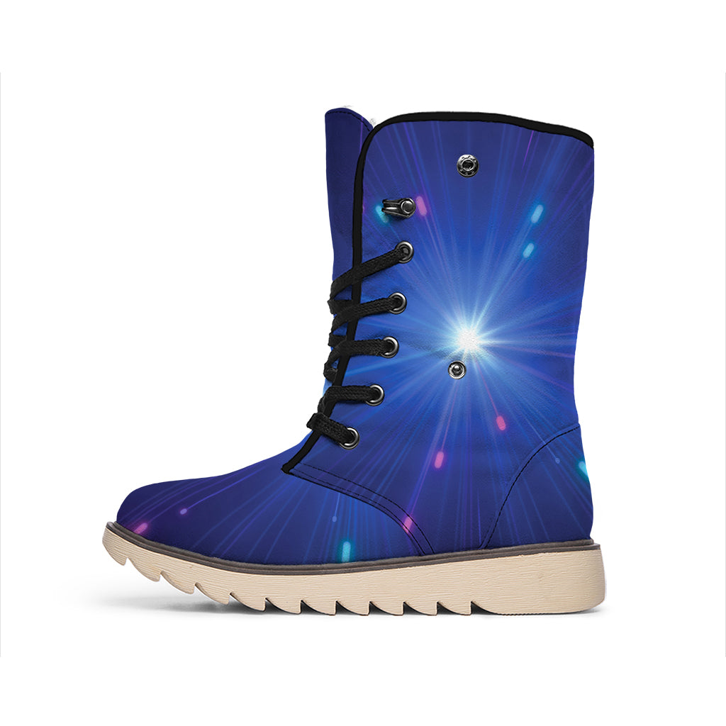 Pink And Teal Lights Speed Print Winter Boots
