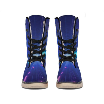 Pink And Teal Lights Speed Print Winter Boots