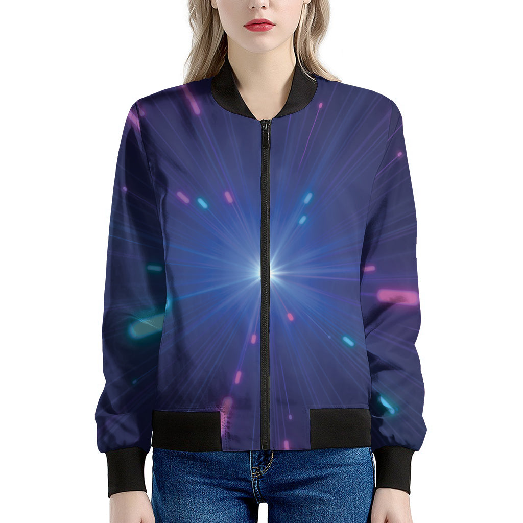 Pink And Teal Lights Speed Print Women's Bomber Jacket
