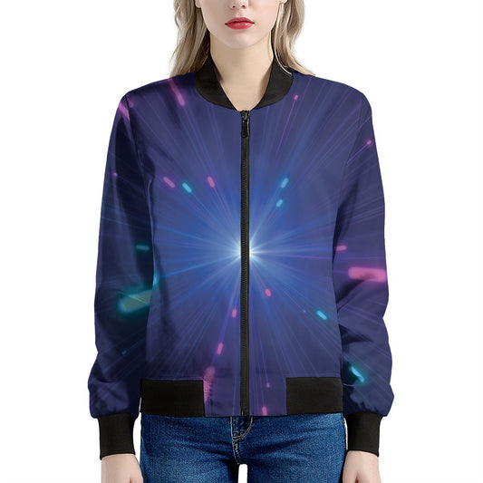 Pink And Teal Lights Speed Print Women's Bomber Jacket