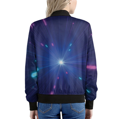 Pink And Teal Lights Speed Print Women's Bomber Jacket