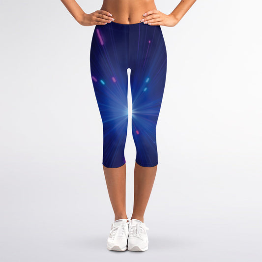 Pink And Teal Lights Speed Print Women's Capri Leggings