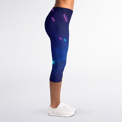 Pink And Teal Lights Speed Print Women's Capri Leggings