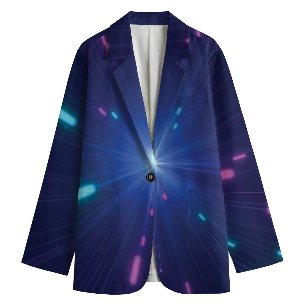 Pink And Teal Lights Speed Print Women's Cotton Blazer