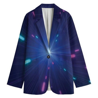 Pink And Teal Lights Speed Print Women's Cotton Blazer