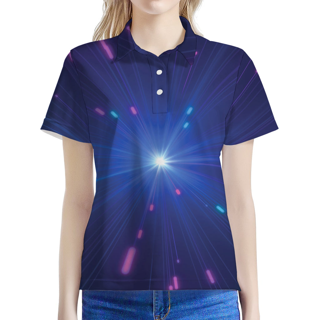 Pink And Teal Lights Speed Print Women's Polo Shirt