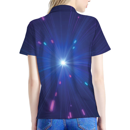 Pink And Teal Lights Speed Print Women's Polo Shirt