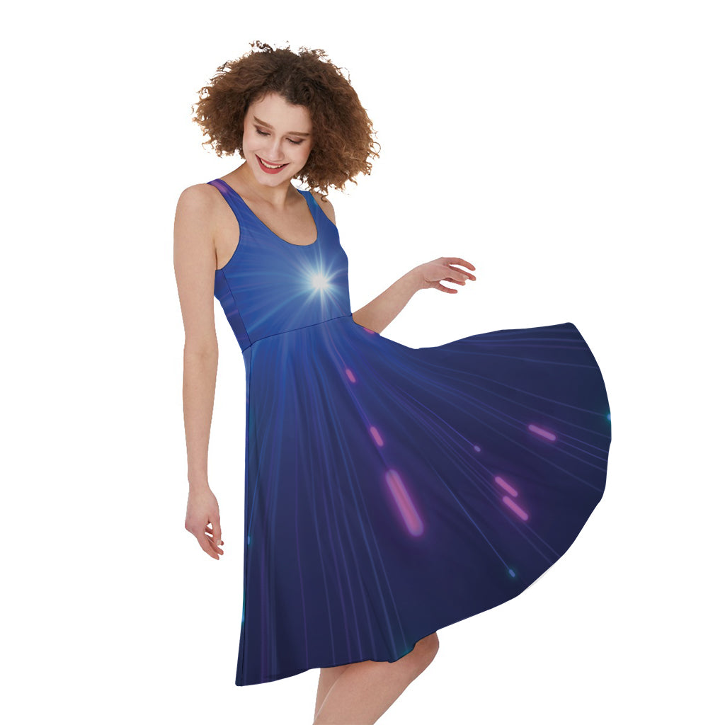 Pink And Teal Lights Speed Print Women's Sleeveless Dress