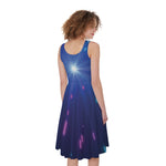 Pink And Teal Lights Speed Print Women's Sleeveless Dress
