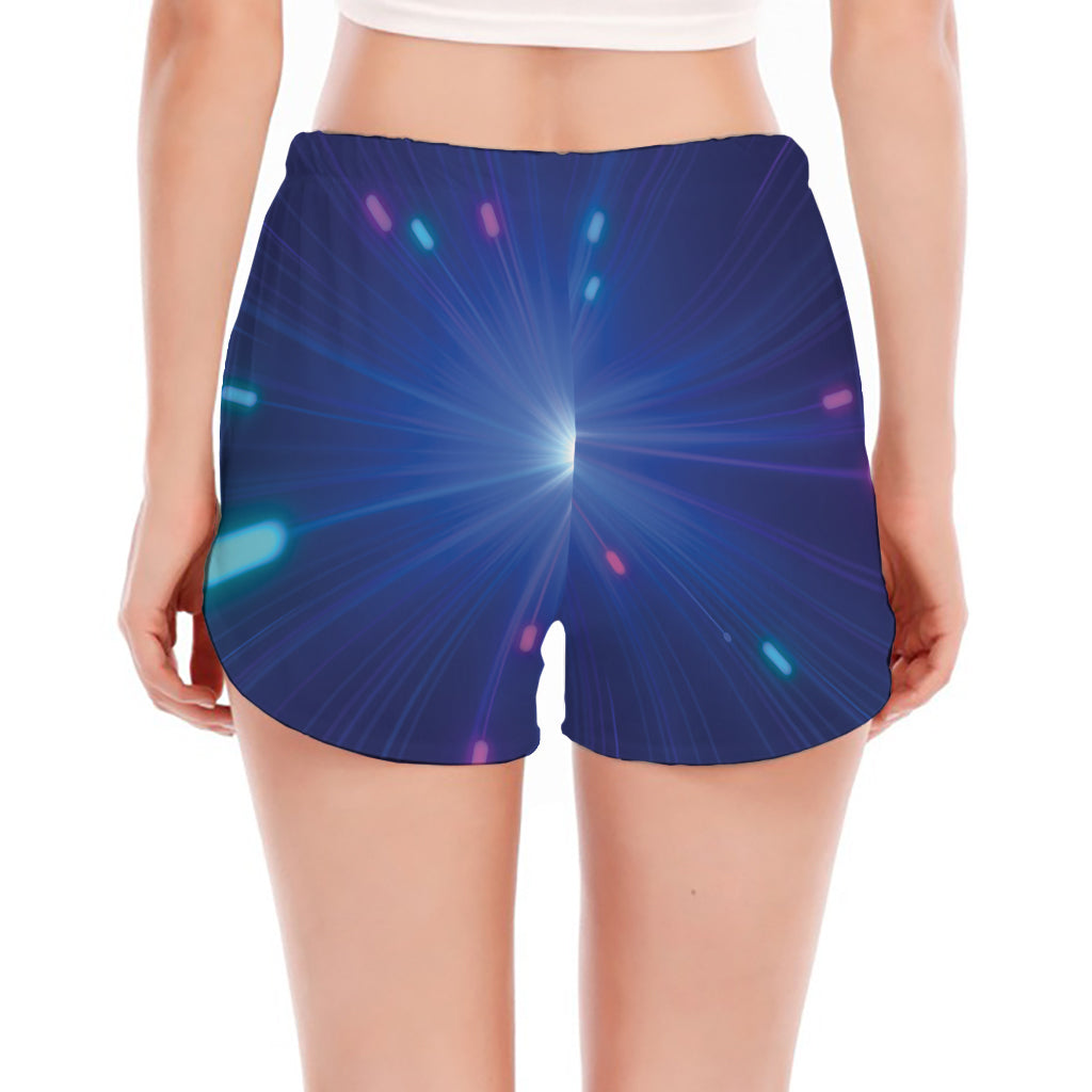 Pink And Teal Lights Speed Print Women's Split Running Shorts