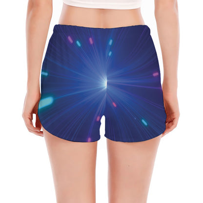 Pink And Teal Lights Speed Print Women's Split Running Shorts