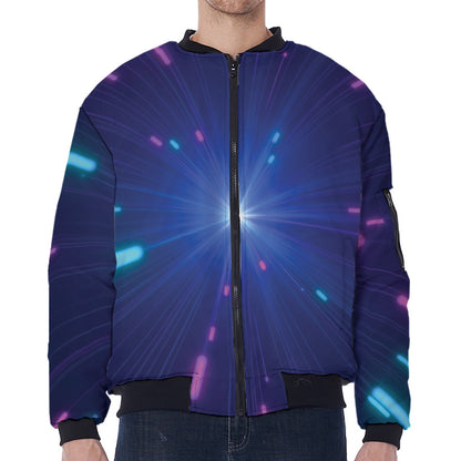 Pink And Teal Lights Speed Print Zip Sleeve Bomber Jacket