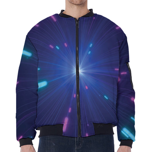Pink And Teal Lights Speed Print Zip Sleeve Bomber Jacket