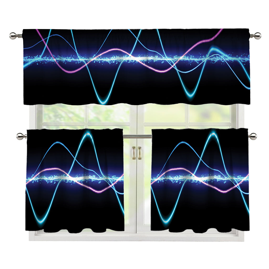 Pink And Teal Sound Wave Print 3 Piece Kitchen Curtains