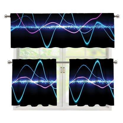 Pink And Teal Sound Wave Print 3 Piece Kitchen Curtains