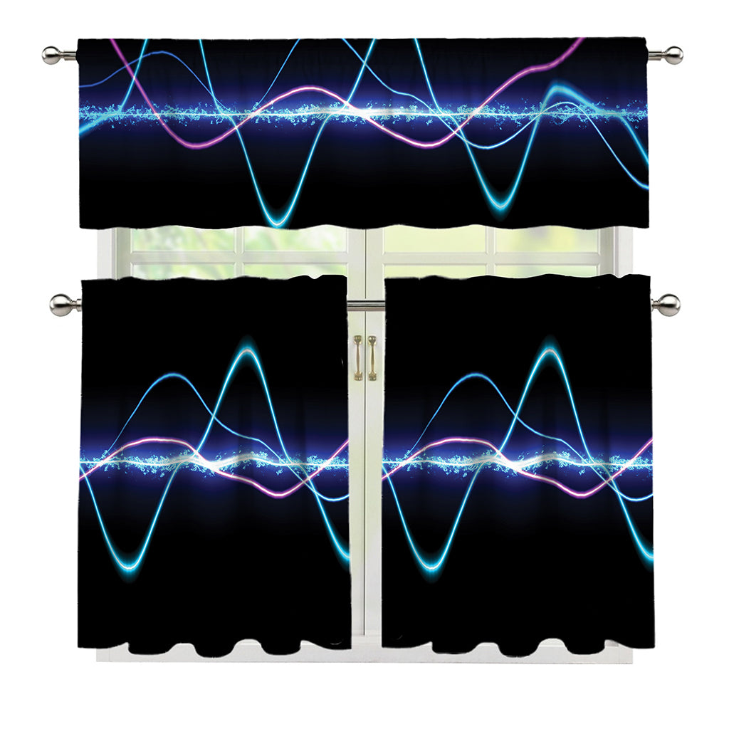 Pink And Teal Sound Wave Print 3 Piece Kitchen Curtains