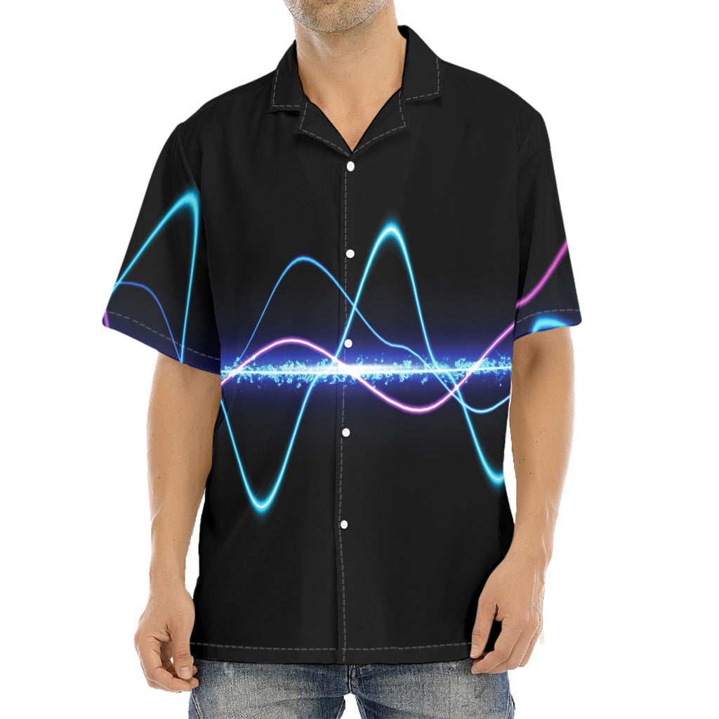 Pink And Teal Sound Wave Print Aloha Shirt