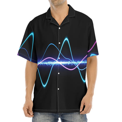Pink And Teal Sound Wave Print Aloha Shirt