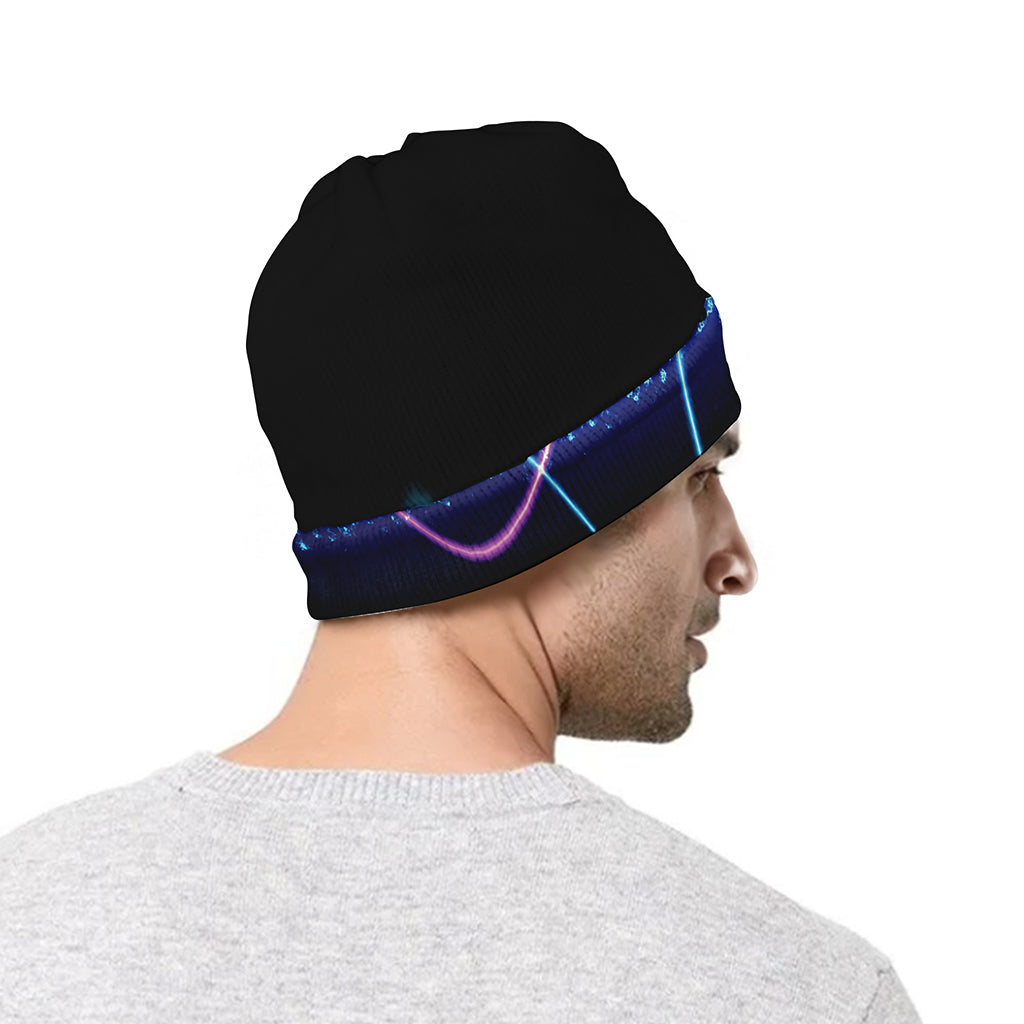 Pink And Teal Sound Wave Print Beanie