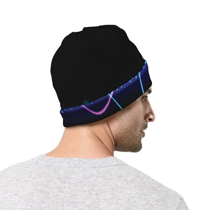 Pink And Teal Sound Wave Print Beanie