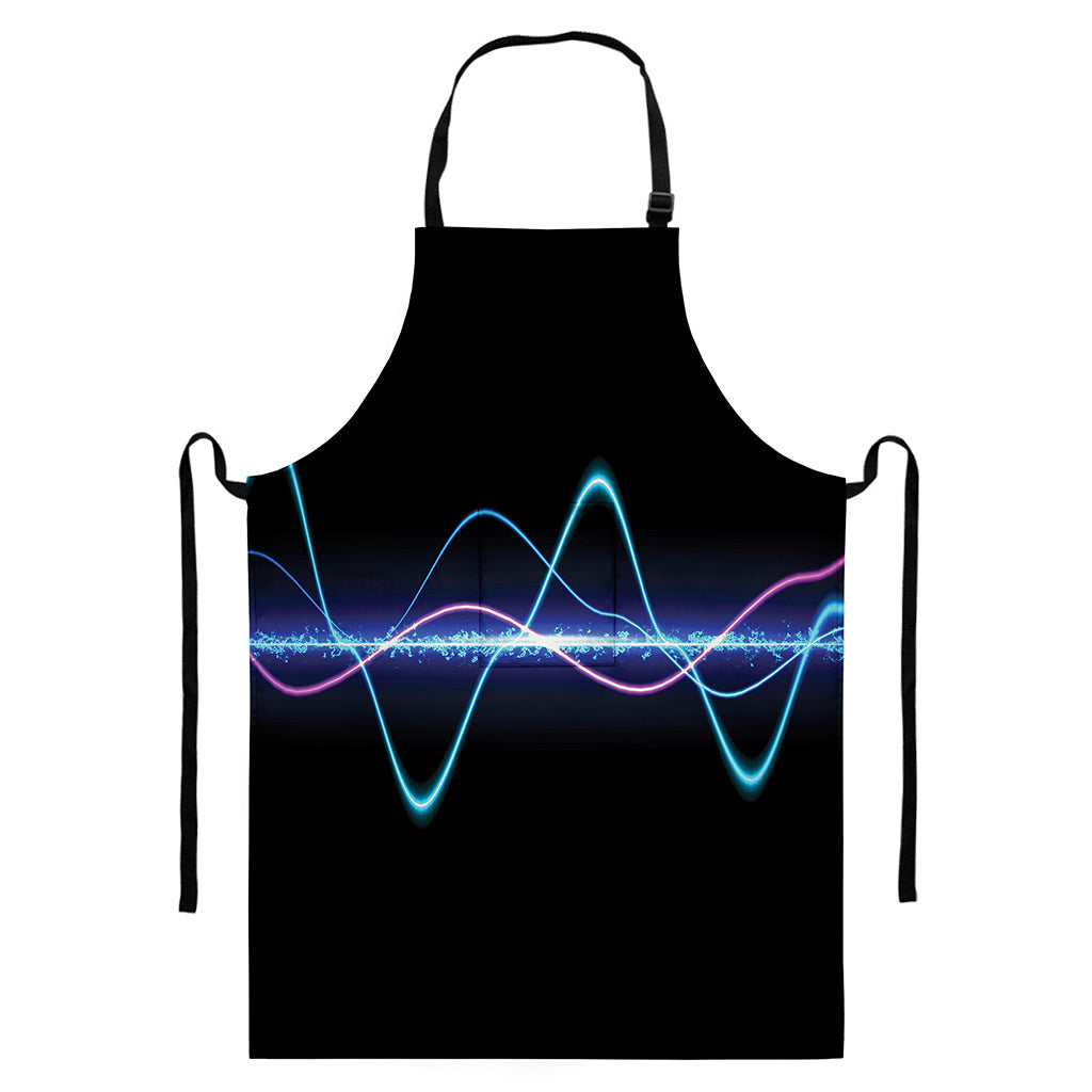 Pink And Teal Sound Wave Print Bib Apron With Pocket