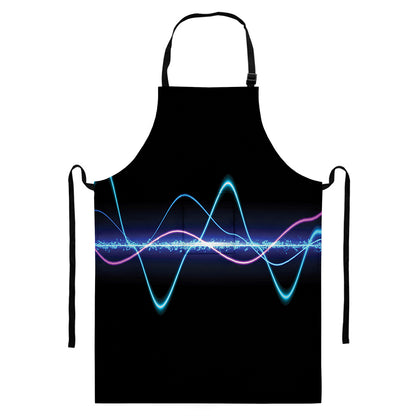 Pink And Teal Sound Wave Print Bib Apron With Pocket