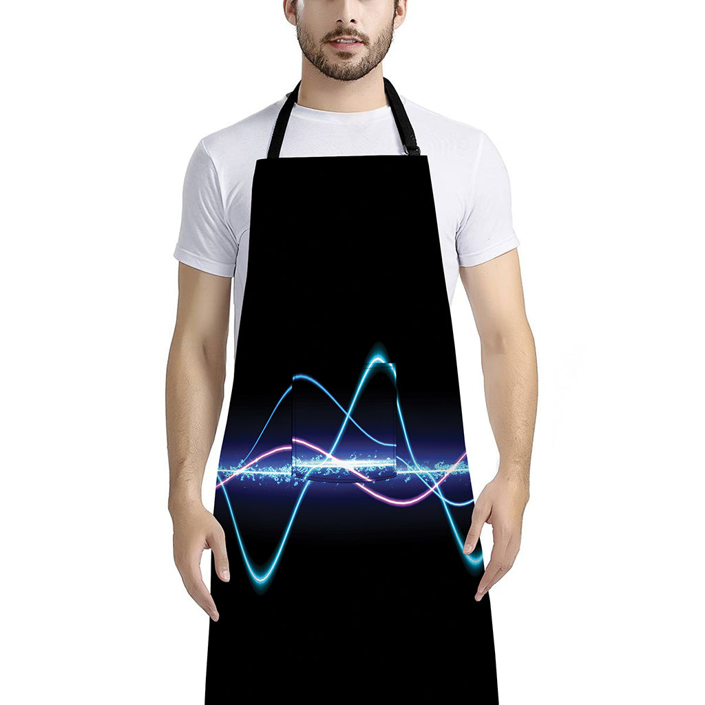 Pink And Teal Sound Wave Print Bib Apron With Pocket