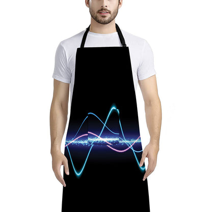 Pink And Teal Sound Wave Print Bib Apron With Pocket