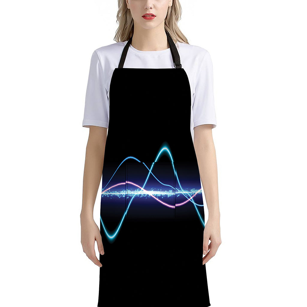 Pink And Teal Sound Wave Print Bib Apron With Pocket