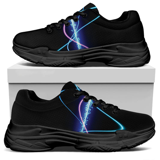 Pink And Teal Sound Wave Print Black Chunky Shoes